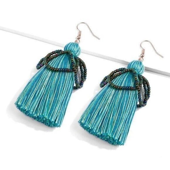 Boho Fashion Tassel Beads Drop Earrings, gifts - Picture 1 of 8